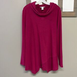 White House Black Market Raspberry Cowl Neck Asymmetrical Sweater Tunic- XL